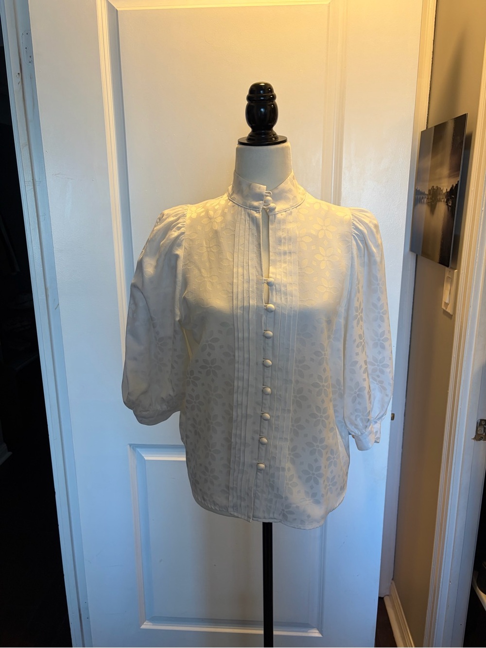 Smythe Ivory Floral Jacquard Puff Sleeve Blouse